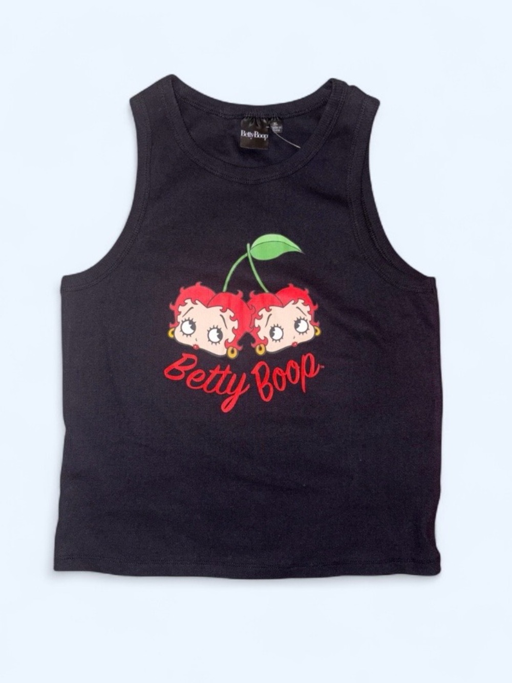 🍒 Betty Boop NWT Cherry Ribbed Black Tank Top - Size XL